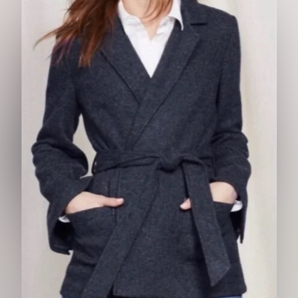 Boden Navy Double Faced Wool Belted Wrap Jacket Size 6 - Picture 2 of 16